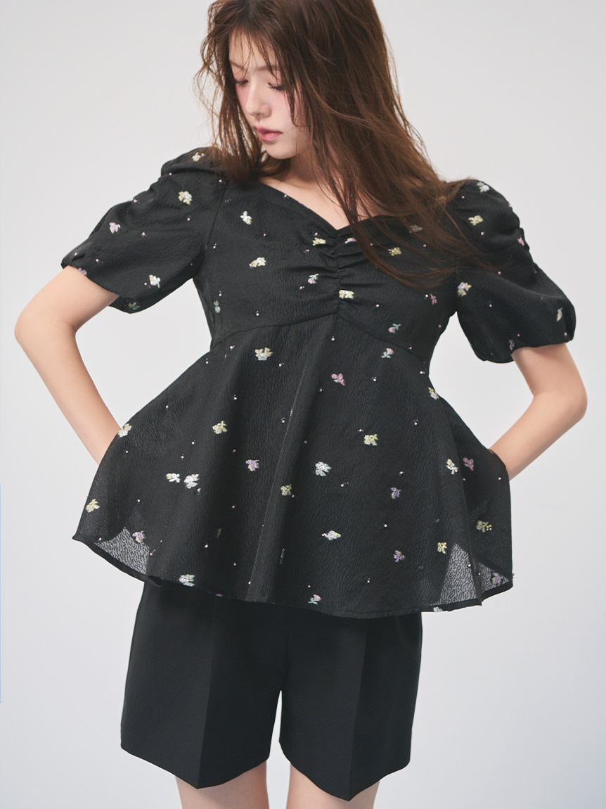 mamakumaページ 小花ジャガードペプラムブラウス(ブラウス・シャツ)｜TOPS（トップス