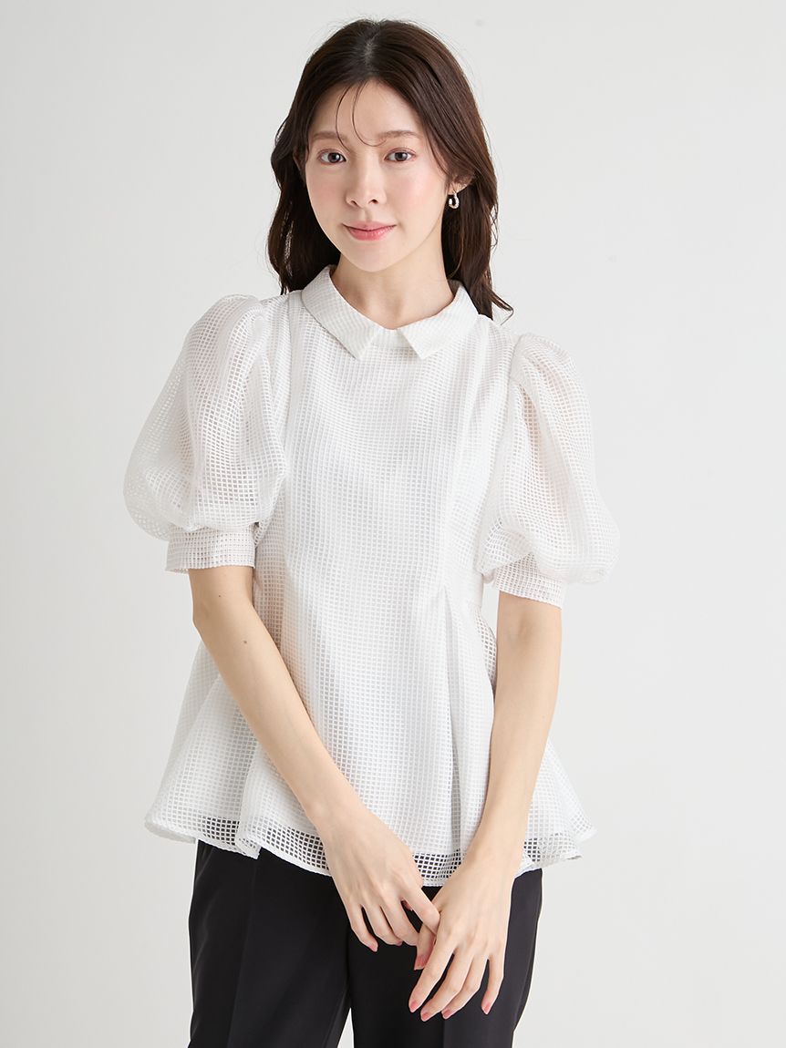 洗える】襟付きメッシュブラウス(ブラウス・シャツ)｜TOPS（トップス