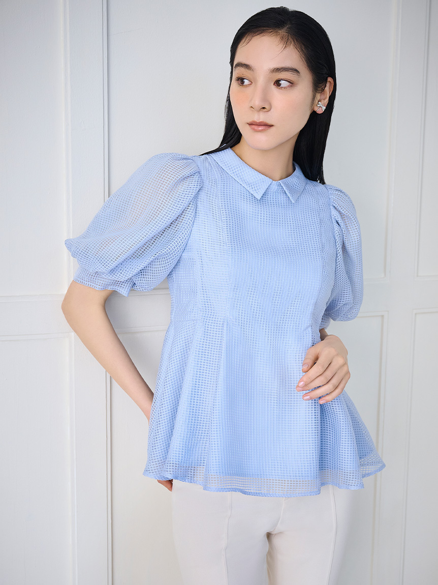 洗える】襟付きメッシュブラウス(ブラウス・シャツ)｜TOPS（トップス