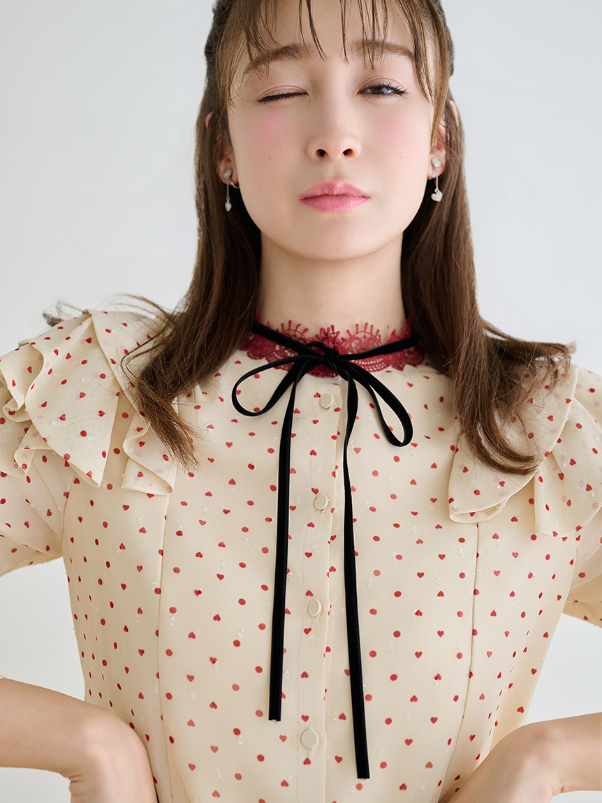 洗える】ハートドットプリントブラウス(ブラウス・シャツ)｜TOPS