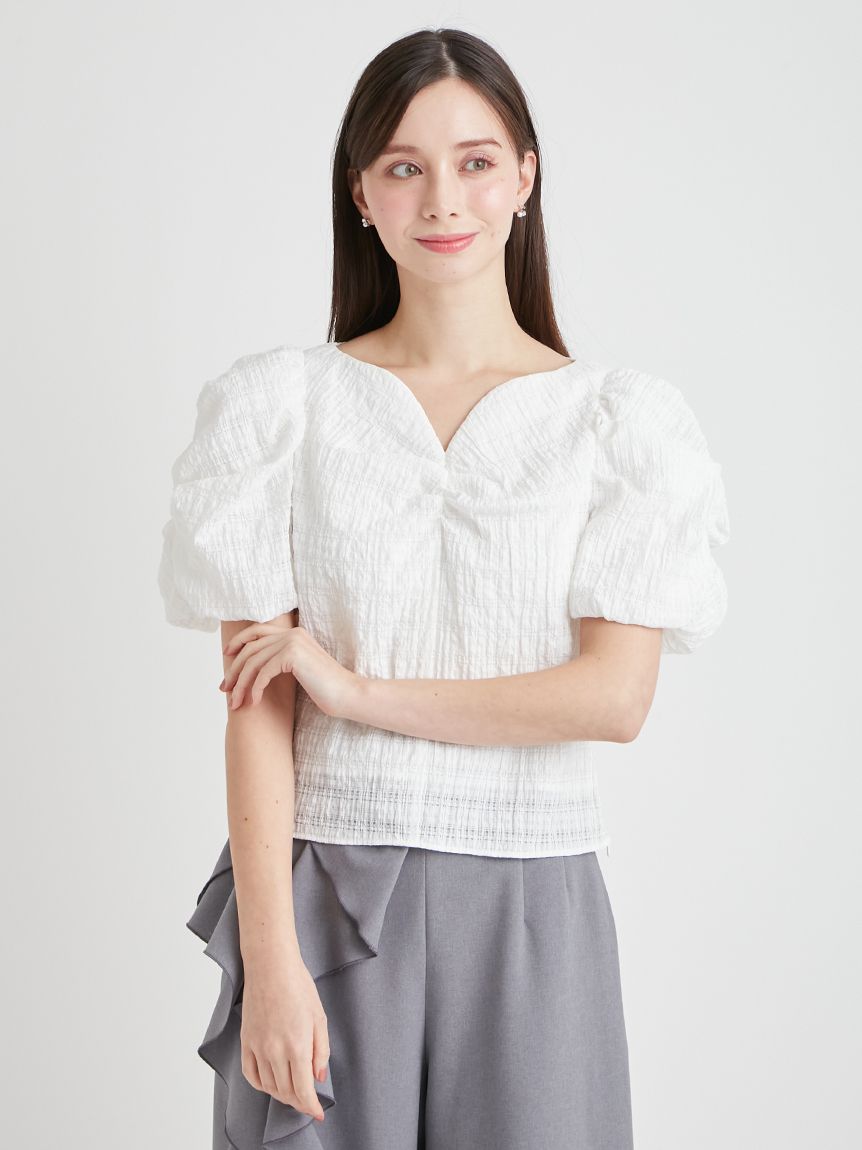 洗える】シアーチェックパフスリーブブラウス(ブラウス・シャツ)｜TOPS