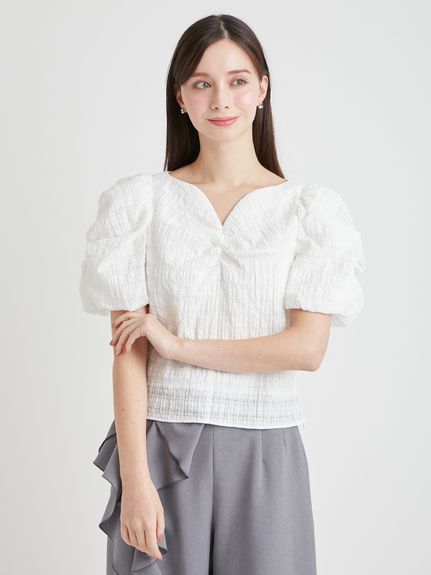 洗える】シアーチェックパフスリーブブラウス(ブラウス・シャツ)｜TOPS