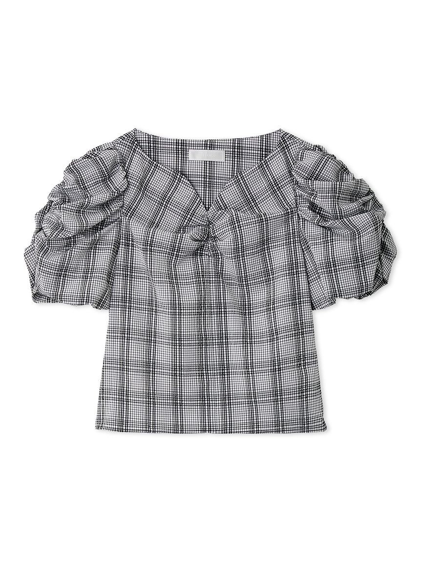 洗える】シアーチェックパフスリーブブラウス(ブラウス・シャツ)｜TOPS