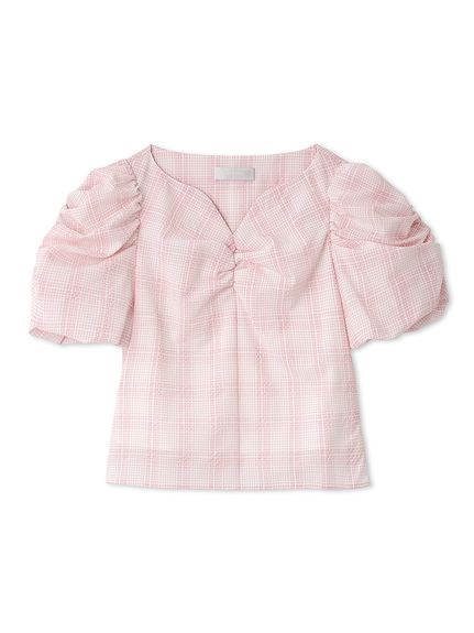 洗える】シアーチェックパフスリーブブラウス(ブラウス・シャツ)｜TOPS