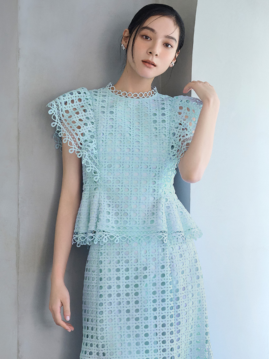 セットアップ対応】ジオメトリックパターンレースブラウス(ブラウス