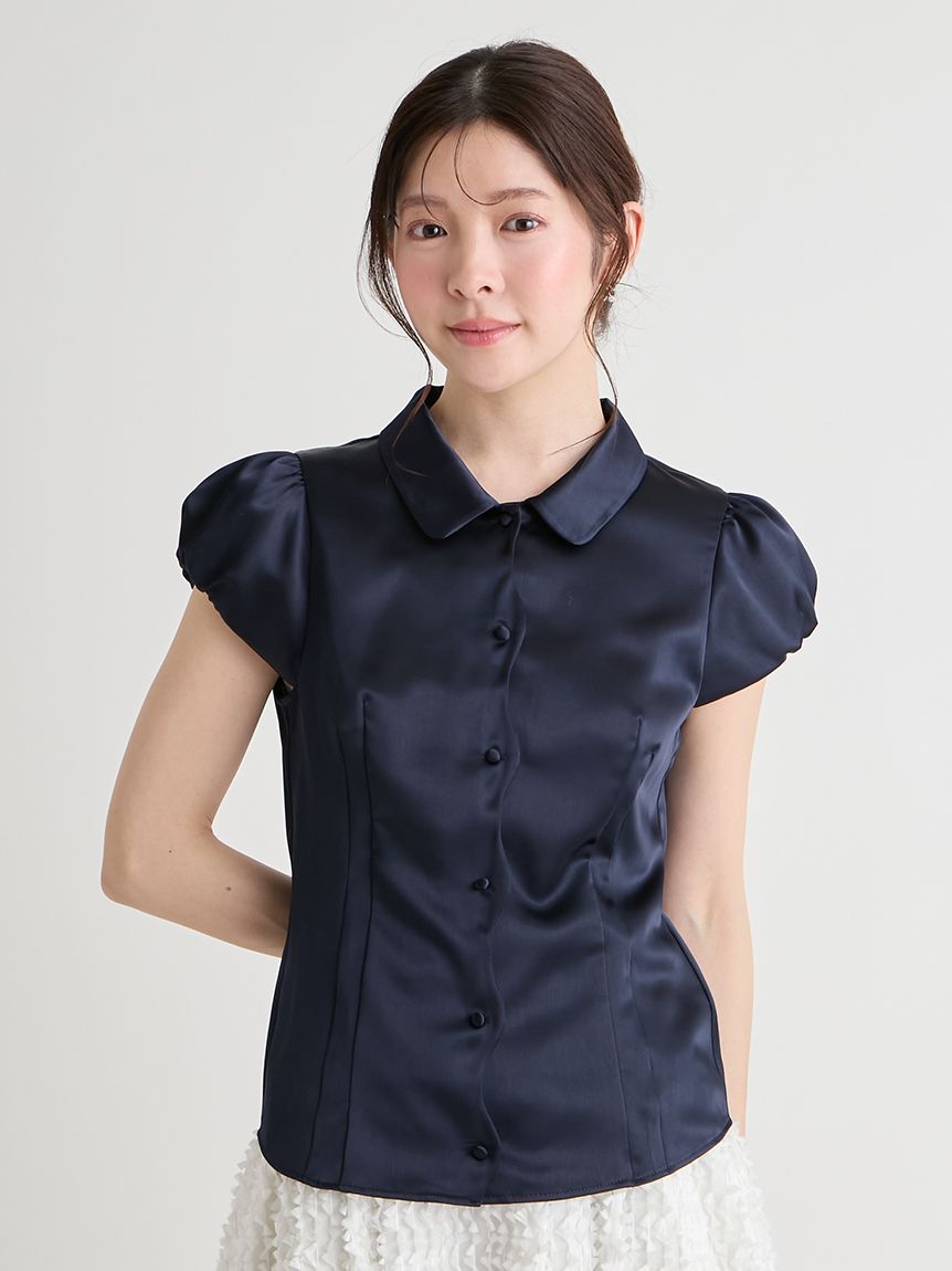 洗える】フロントスカラサテンブラウス(ブラウス・シャツ)｜TOPS
