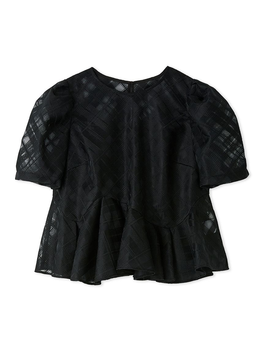 洗える】シアーチェックペプラムトップス(ブラウス・シャツ)｜TOPS