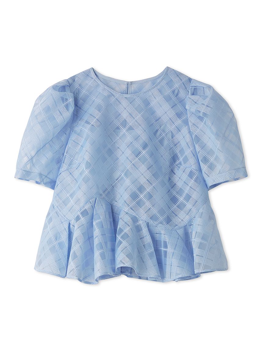 洗える】シアーチェックペプラムトップス(ブラウス・シャツ)｜TOPS