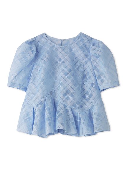 洗える】シアーチェックペプラムトップス(ブラウス・シャツ)｜TOPS