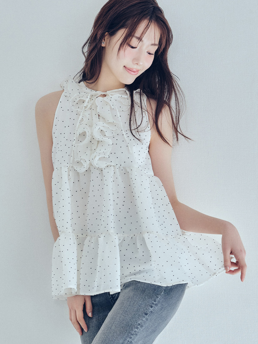 【WEB限定カラー】ラッフルフリルネックブラウス