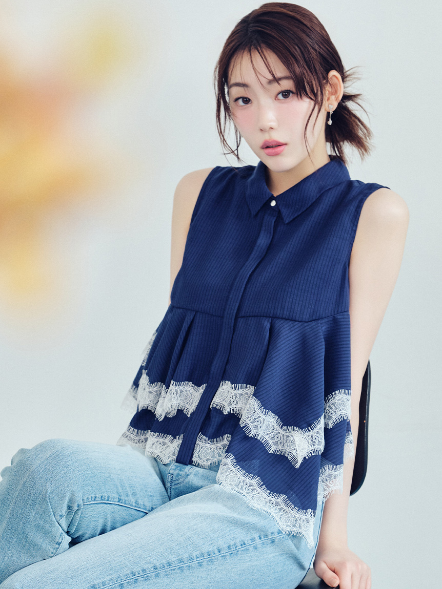 レースヘムペプラムブラウス