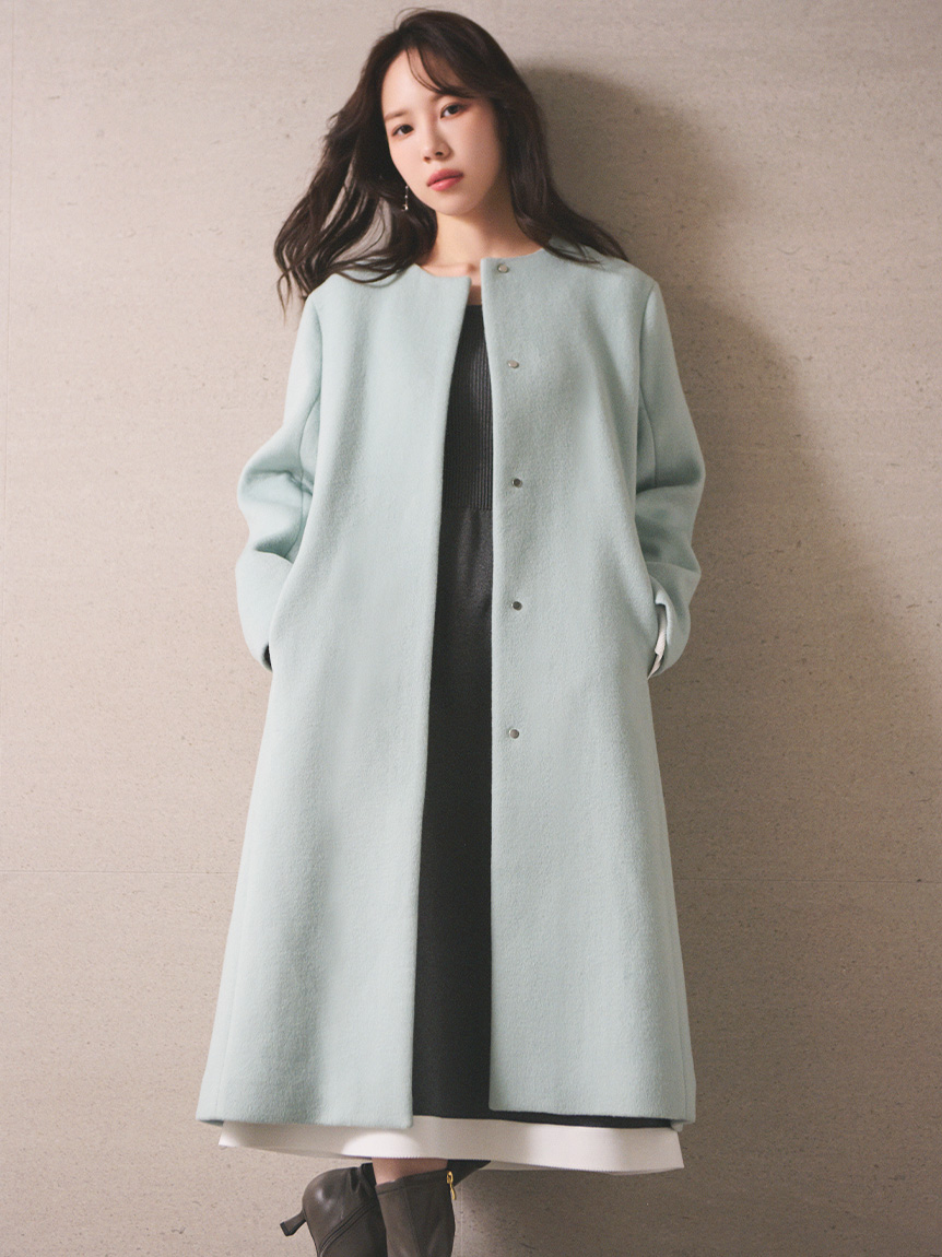 Theory カシミヤ混ノーカラーコート　グレー　P Theory カシミヤ混ノーカラーコートグレーP