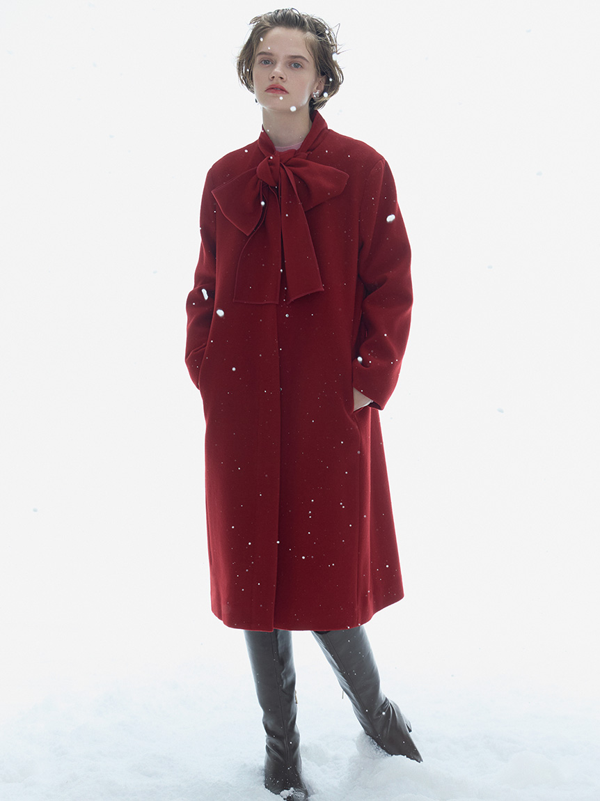 【美品】セルフォード　ノーカラーコート　ブラックM リボンストール付きノーカラーコート(コート)｜OUTER（アウター