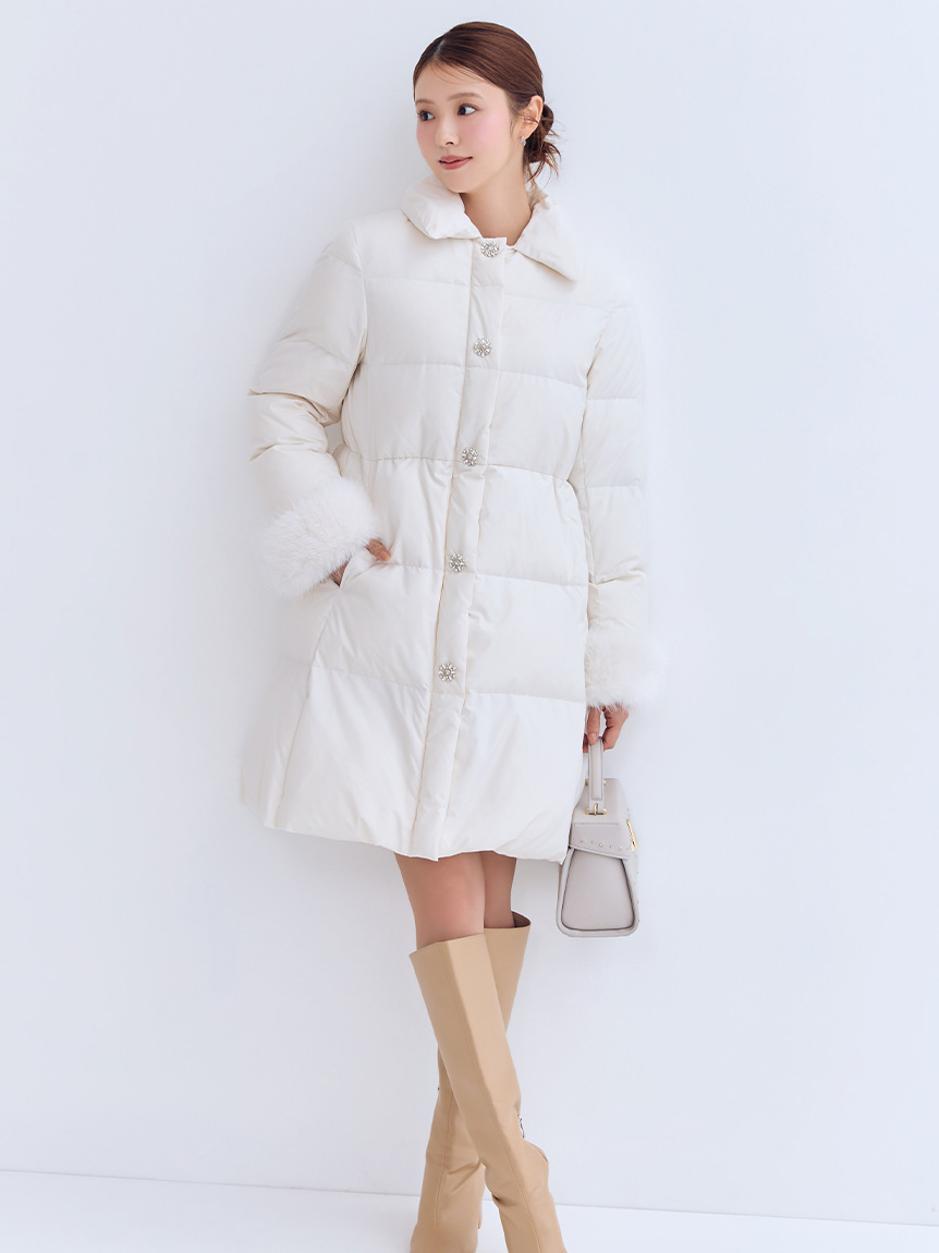 CLIFORD ホワイト ロングコート今期 WEB・一部店舗限定】ファースリーブダウンコート(コート)｜OUTER