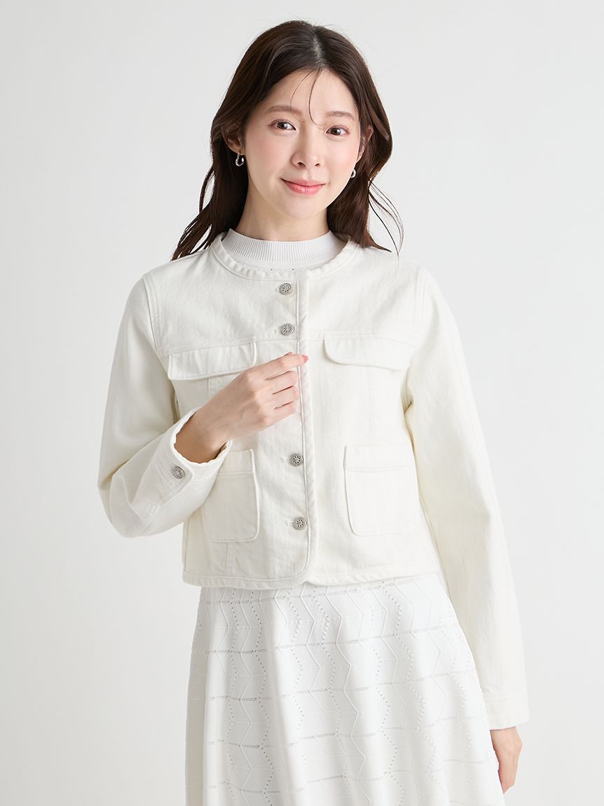 ノーカラーデニムジャケット(ジャケット・ブルゾン)｜OUTER（アウター