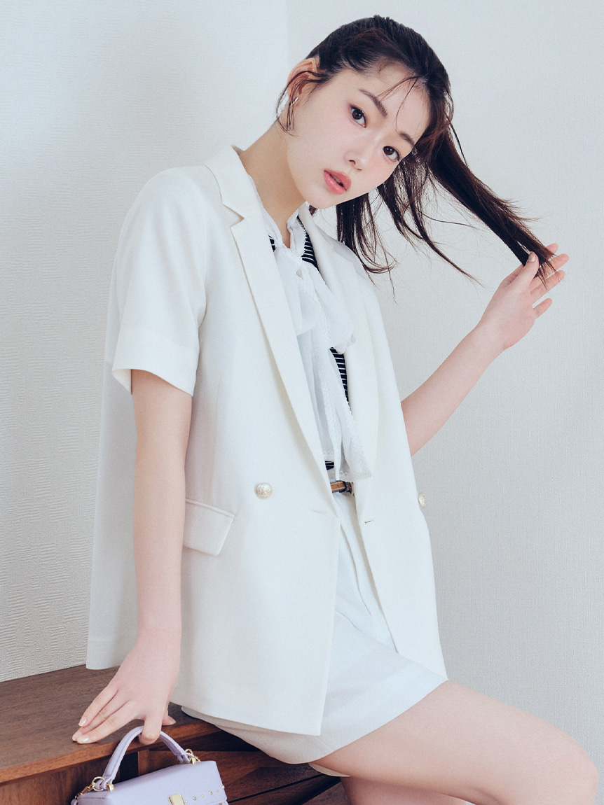 【ウォッシャブル】【クイックドライ】ハーフスリーブダブルジャケット