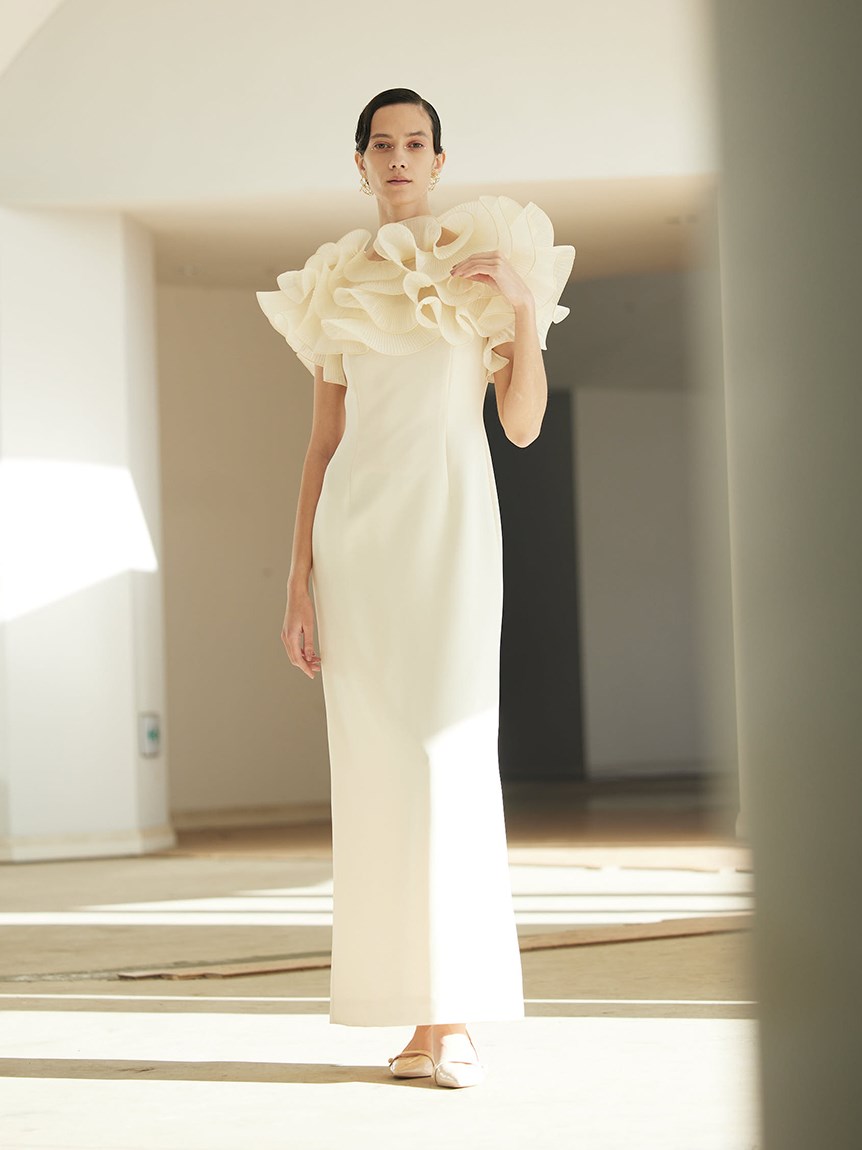 美品HANAE MORI CELFORDコラボ ラッフルフリルドレス HANAE MORI×CELFORDコラボ】 リボンロングドレス（ドレス