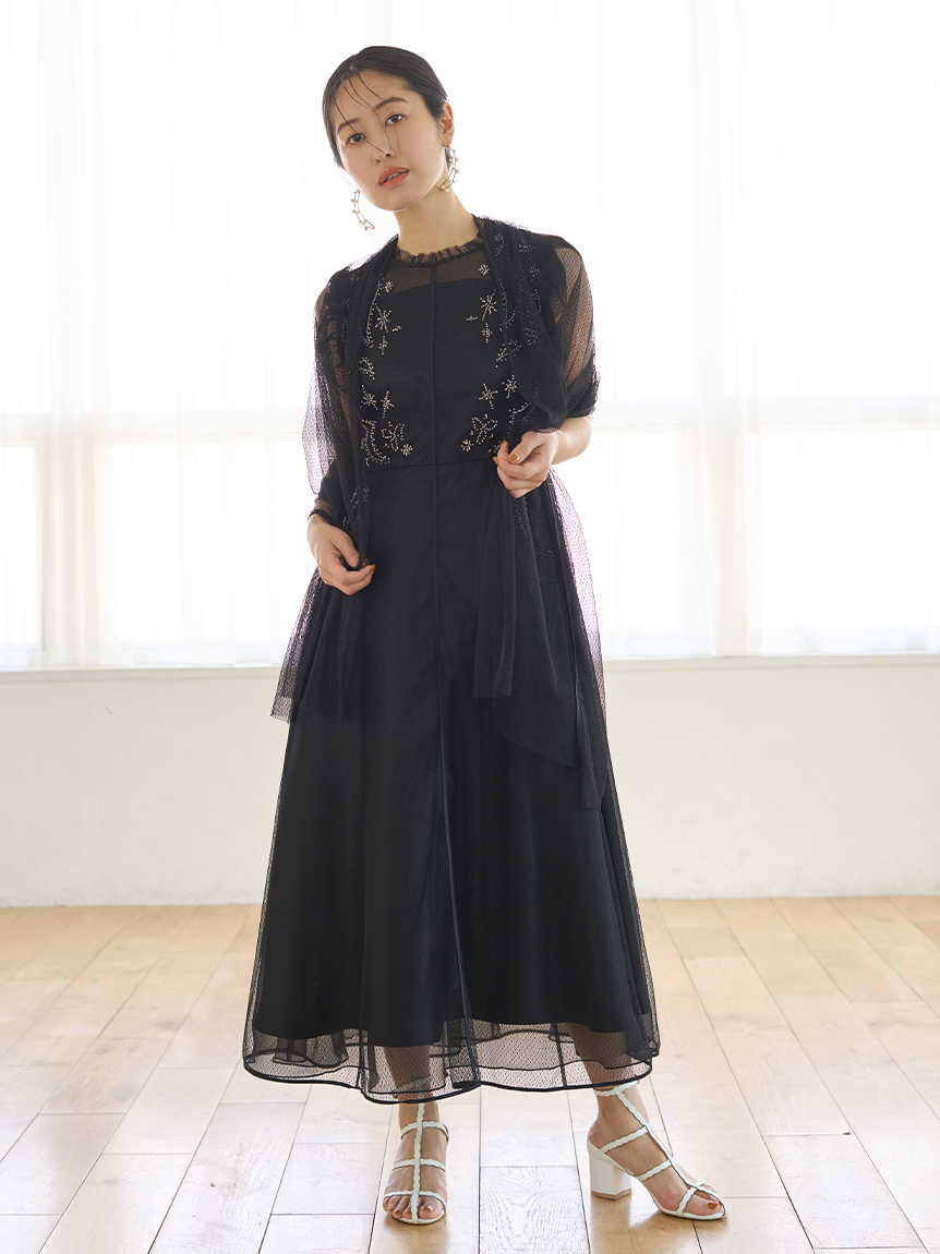 ビーズ刺繍チュールワンピース(オケージョンドレス)｜DRESS（ドレス