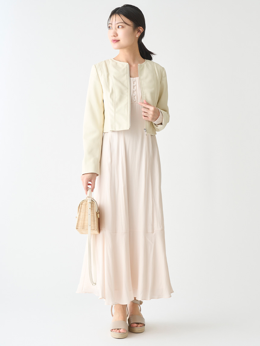 割繊サテンギャザースリーブワンピース(デイリーワンピース)｜DRESS 