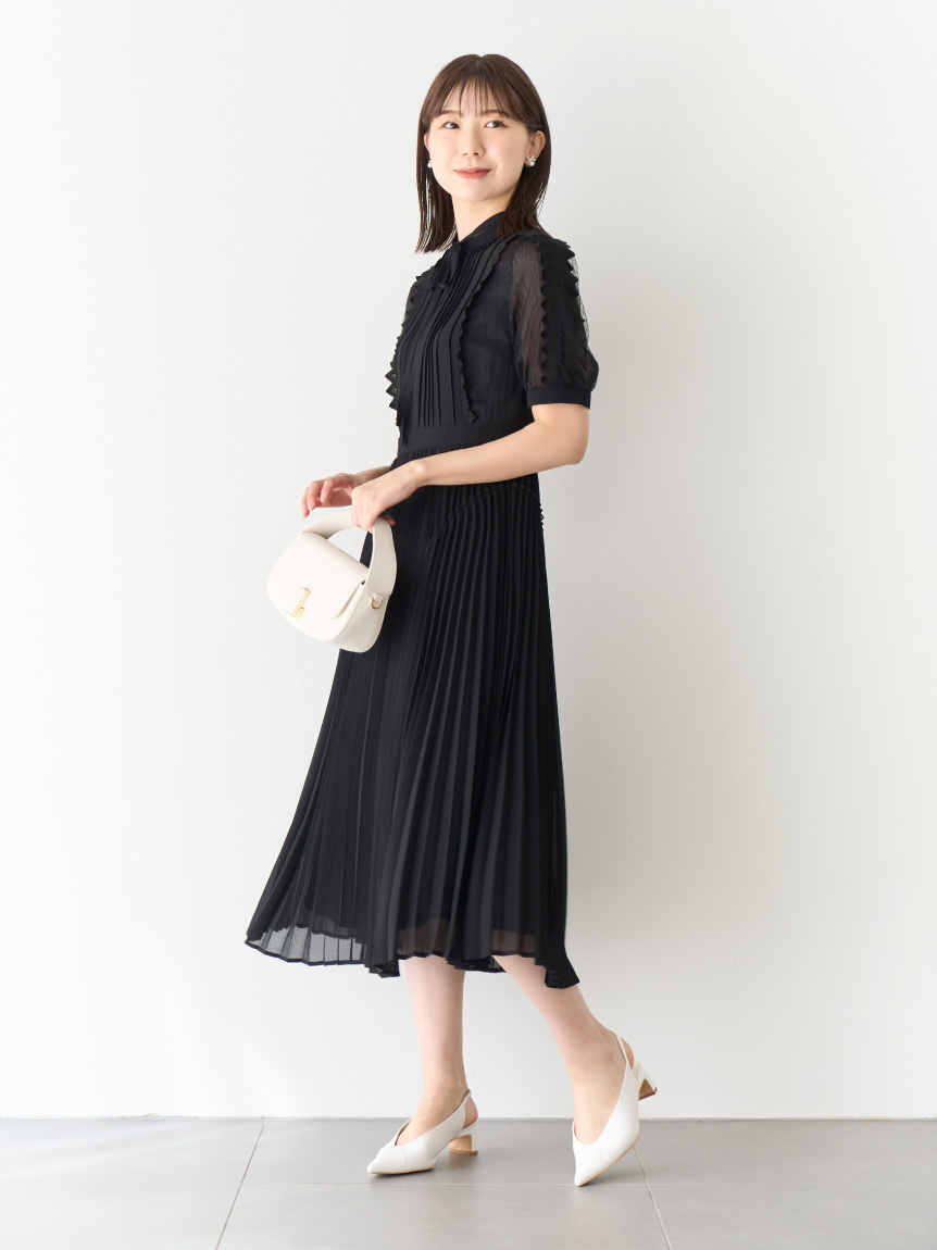 シフォン×チュールレースプリーツワンピ(デイリーワンピース)｜DRESS