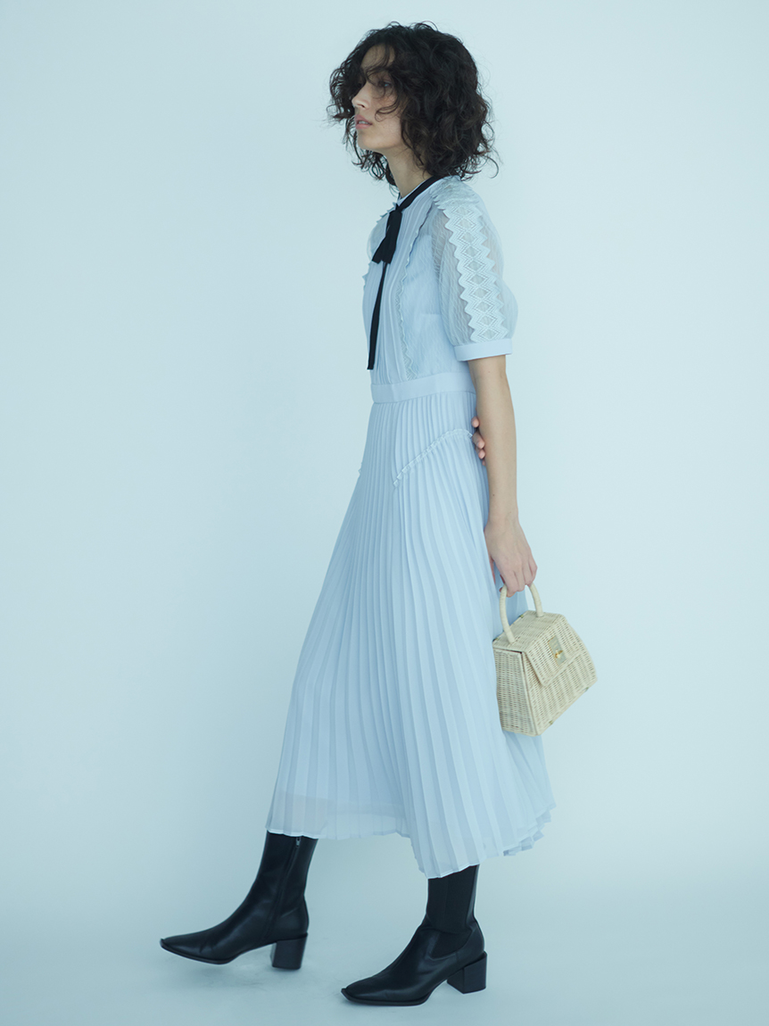 シフォン×チュールレースプリーツワンピ(デイリーワンピース)｜DRESS