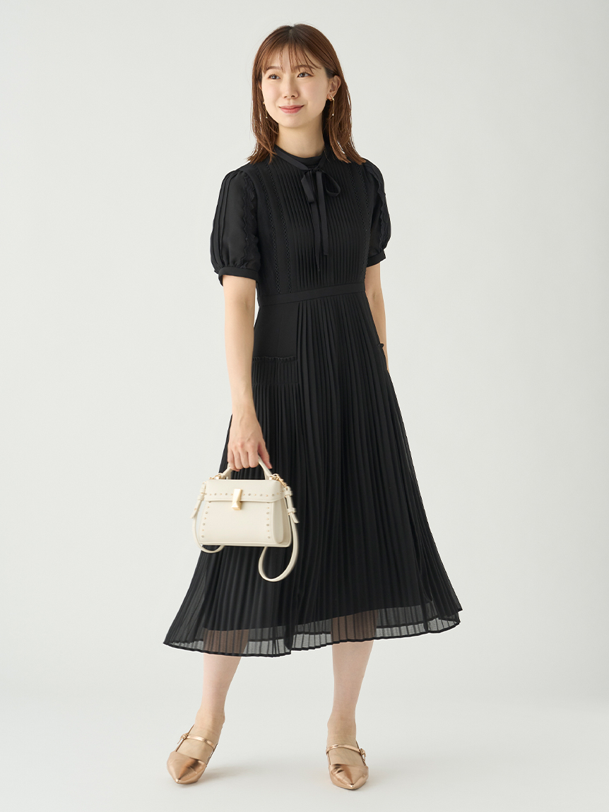 シフォン×レースプリーツワンピース(デイリーワンピース)｜DRESS