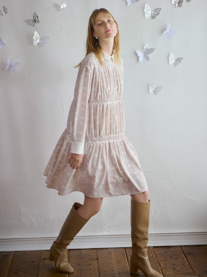 HANAE MORI×CELFORDコラボ】衿付きティアードワンピース