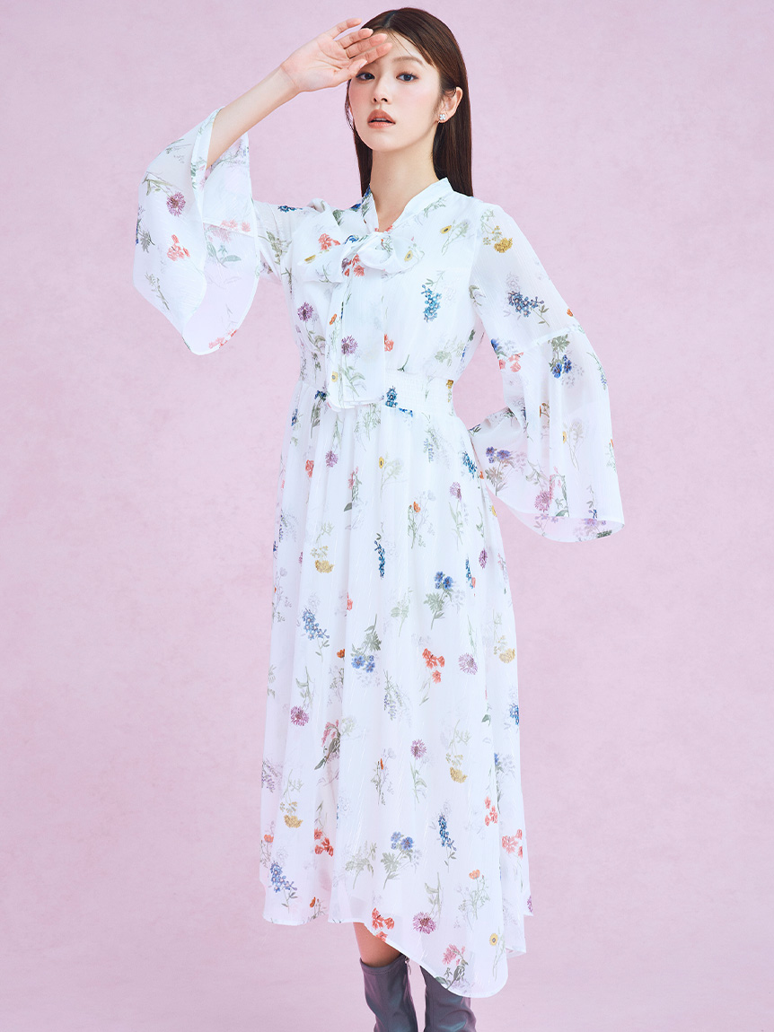 フラワープリントボウタイワンピース(デイリーワンピース)｜DRESS