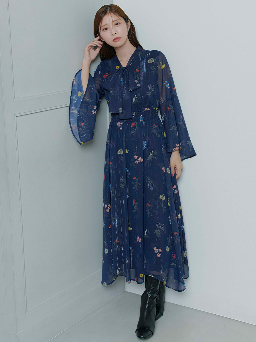 フラワープリントボウタイワンピース(デイリーワンピース)｜DRESS