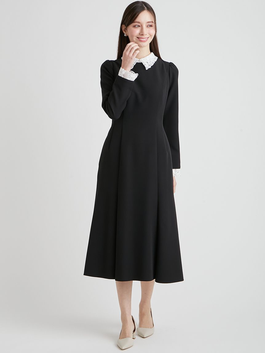 洗える】刺繍レース付きマーメイドワンピース(フォーマルワンピース