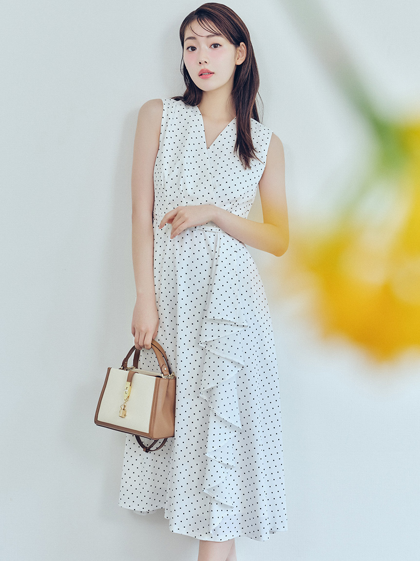 【洗える】カシュクールラッフルワンピース