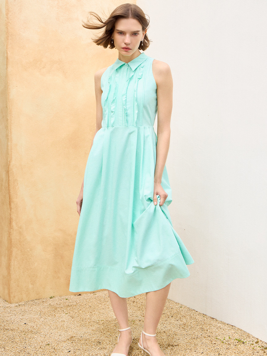 フロントフリルデザインシャツワンピース