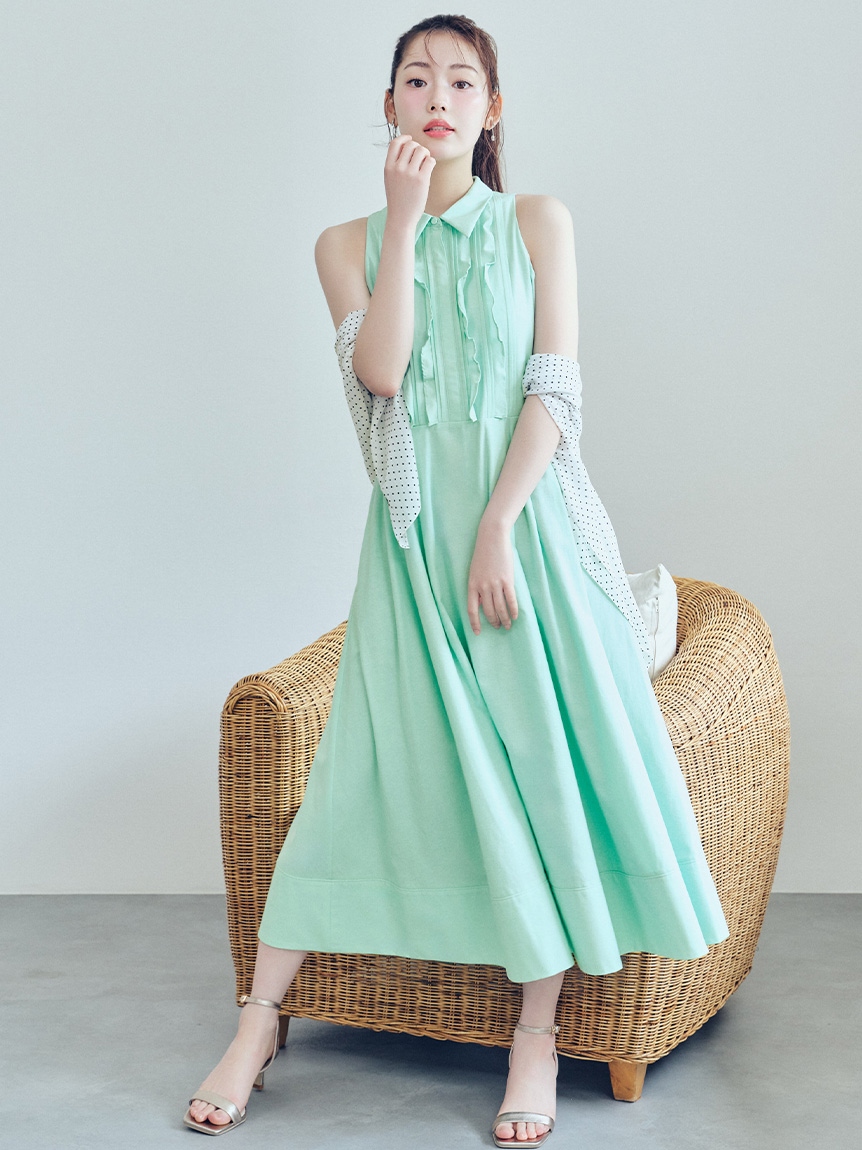 フロントフリルデザインシャツワンピース(デイリーワンピース)｜DRESS