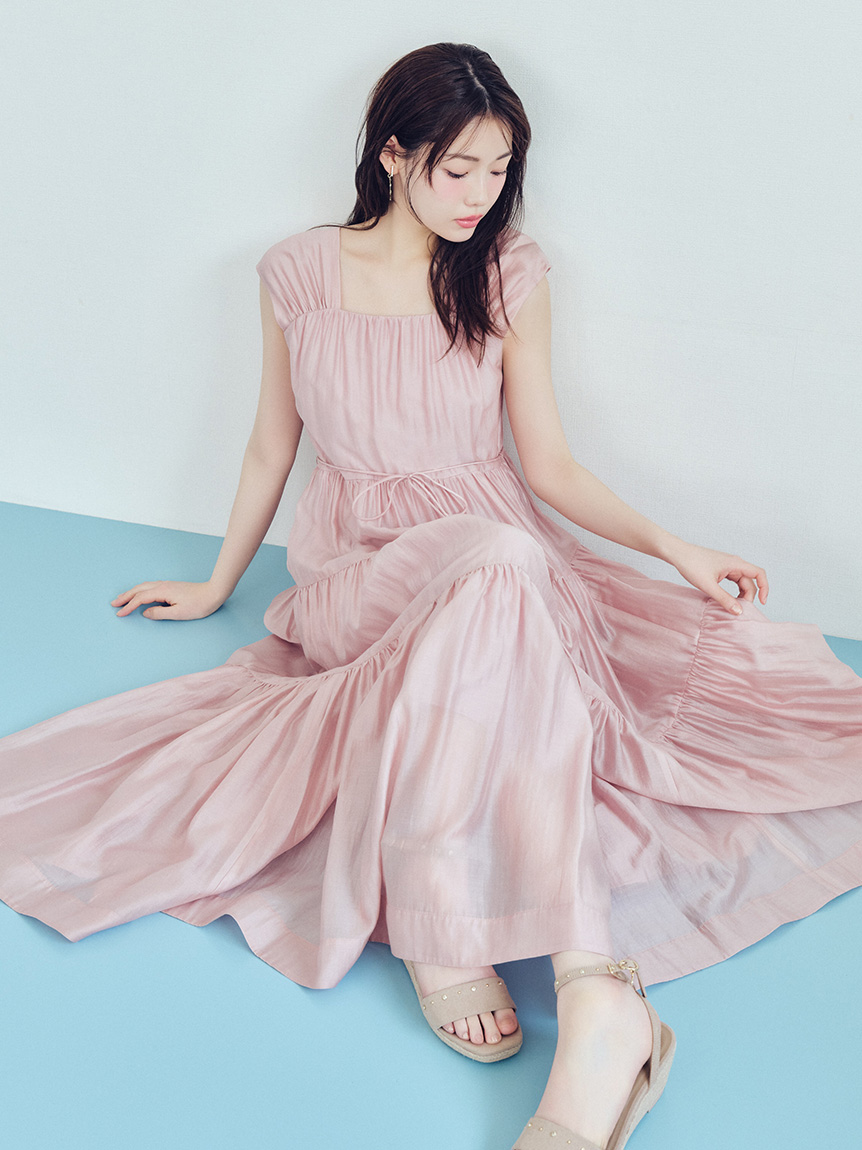 【洗える】【接触冷感】シアーティアードワンピース