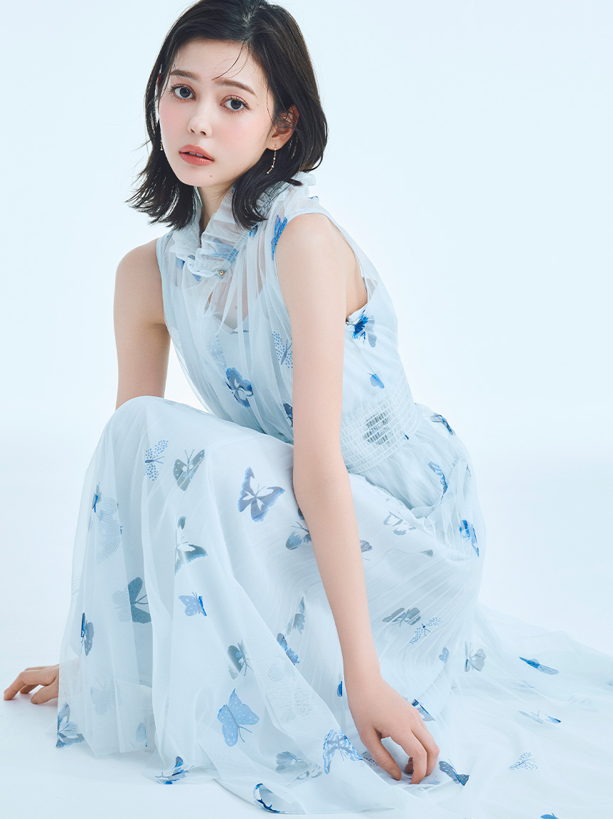 【洗える】【HANAE MORI×CELFORDコラボ】バタフライプリントワンピース