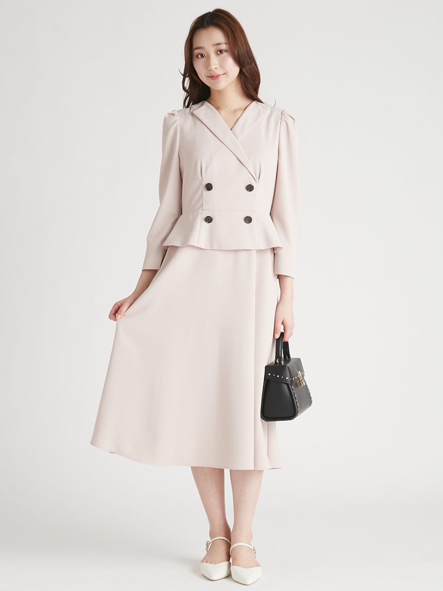 ラペルデザインペプラムフレアワンピース(ロングワンピース)｜DRESS