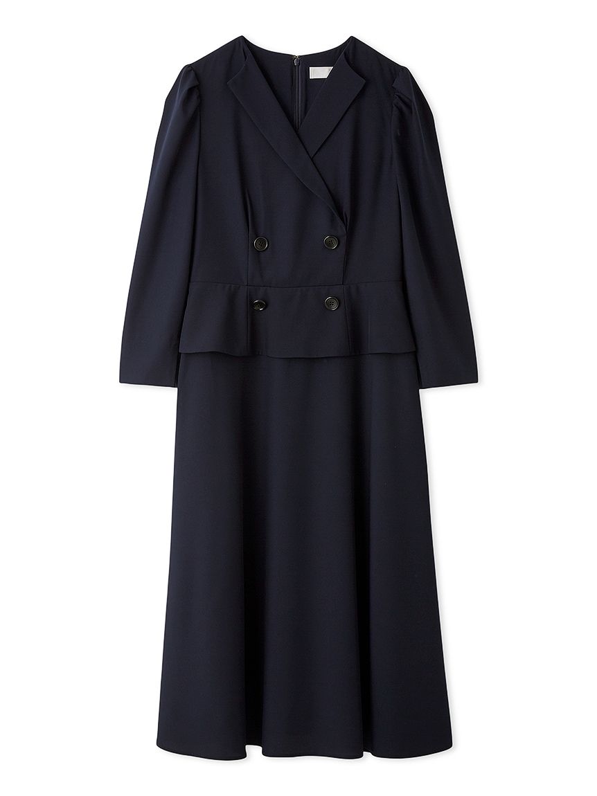 ラペルデザインペプラムフレアワンピース(ロングワンピース)｜DRESS