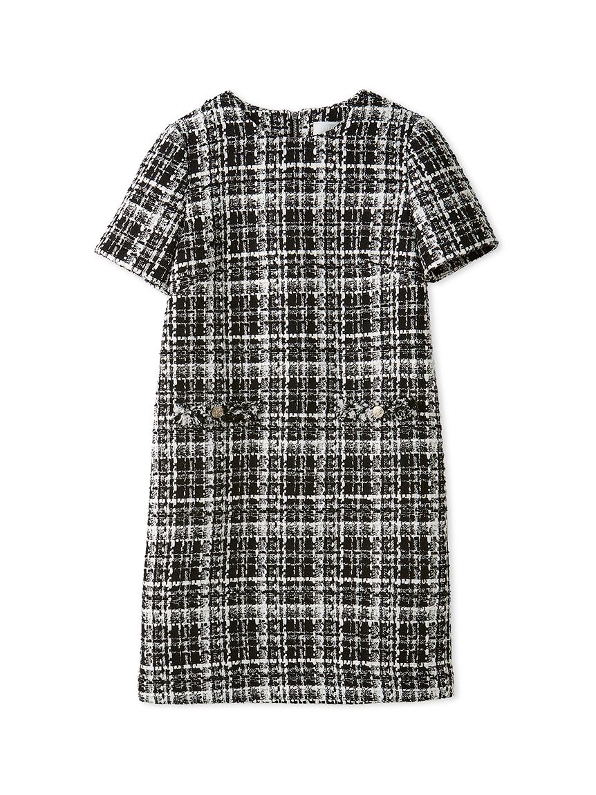 Dior ブラックホワイト ツイードミニワンピース 36 セットアップ対応】ツイードミニワンピース(デイリーワンピース