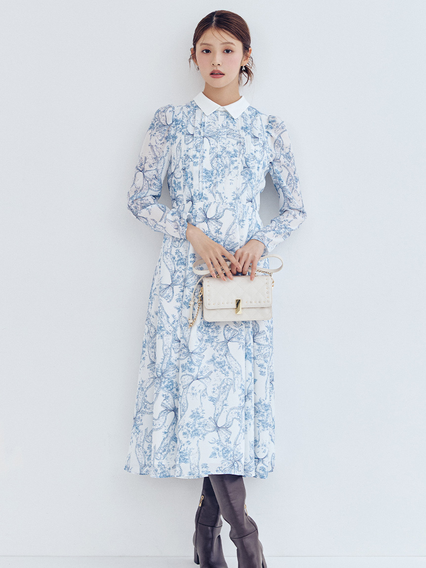 リボンブロッサムプリントワンピース(ロングワンピース)｜DRESS