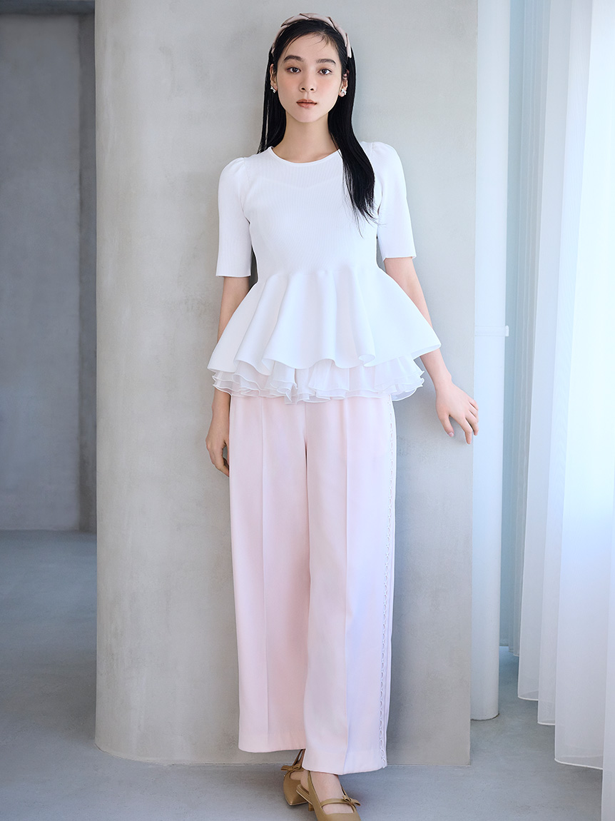 洗える】レースラインワイドストレートパンツ(ロングパンツ)｜PANTS