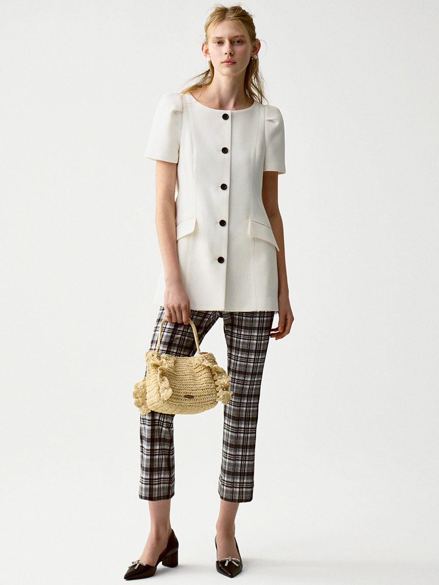 チェック柄ストレッチフレアカプリパンツ(ロングパンツ)｜PANTS