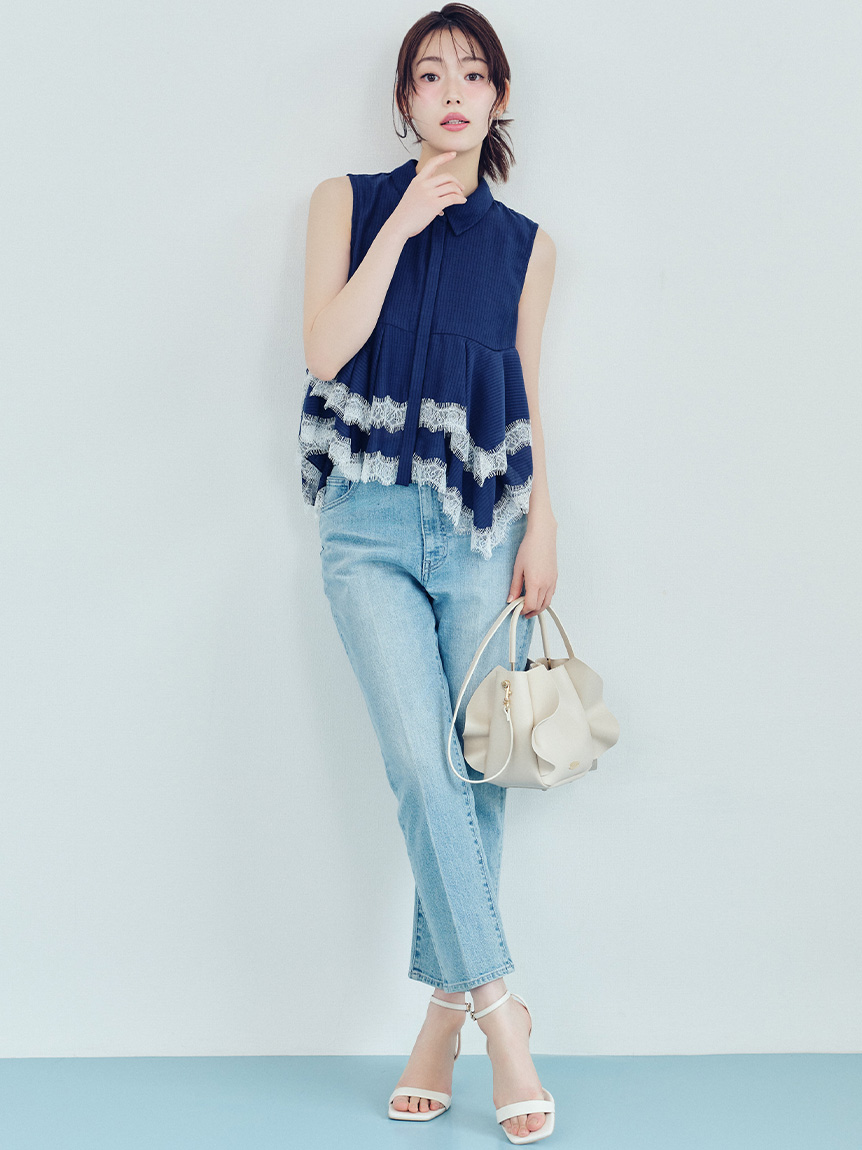 デニムテーパードパンツ