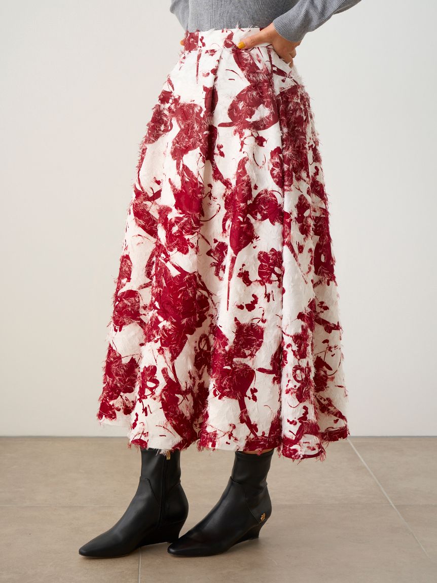 62cmスカート丈セルフォード　花柄カットジャガードスカート