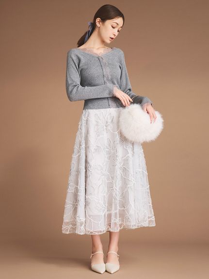 CELFORD フラワーレーススカート サイズ34 ベージュ ベルト付きフラワーJQスカート(SKIRT（スカート）)｜CELFORD