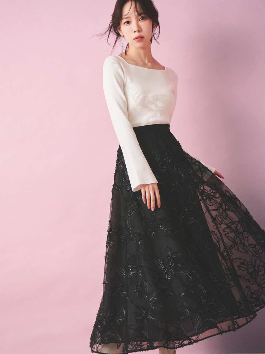 CELFORD ブラッシュドエンブロイダリースカート　LBEG ベージュ ブラッシュドエンブロイダリースカート(SKIRT（スカート