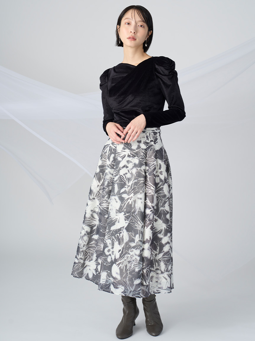 ベルト付きフラワープリントスカート(SKIRT（スカート