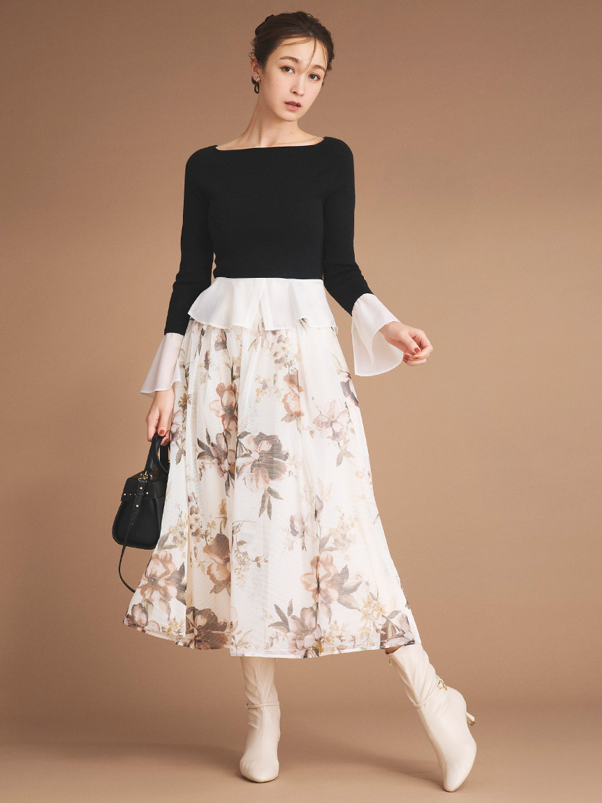 CELFORD ブラッシュドエンブロイダリースカート　LBEG ベージュ セルフォード CELFORD ブラッシュドエンブロイダリースカート