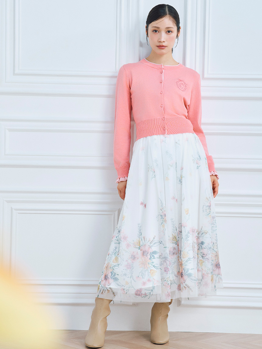 パネルフラワープリントチュールスカート(ロングスカート)｜SKIRT