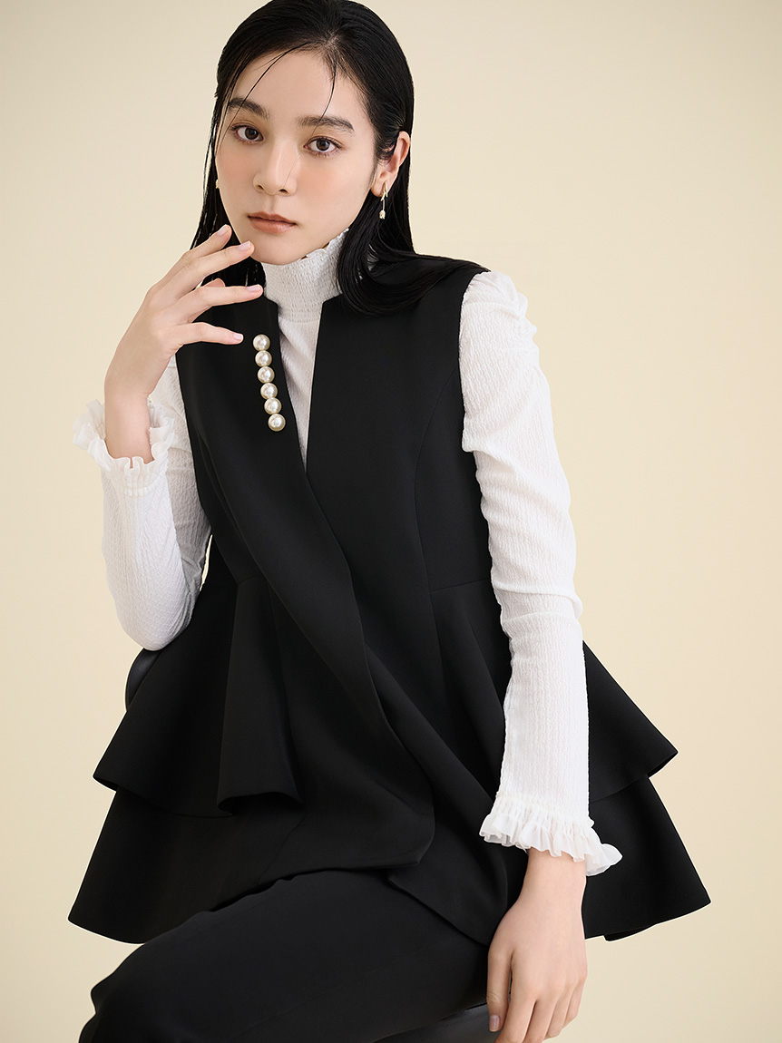 CELFORD パールペプラムジレ ブラック 洗える】ペプラムパールジレ(ジレ)｜OUTER（アウター）｜CELFORD（セル
