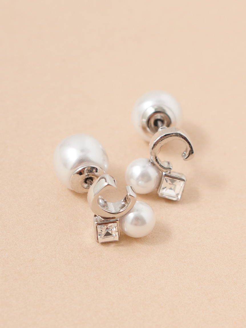 Cロゴビジューパールプチピアス